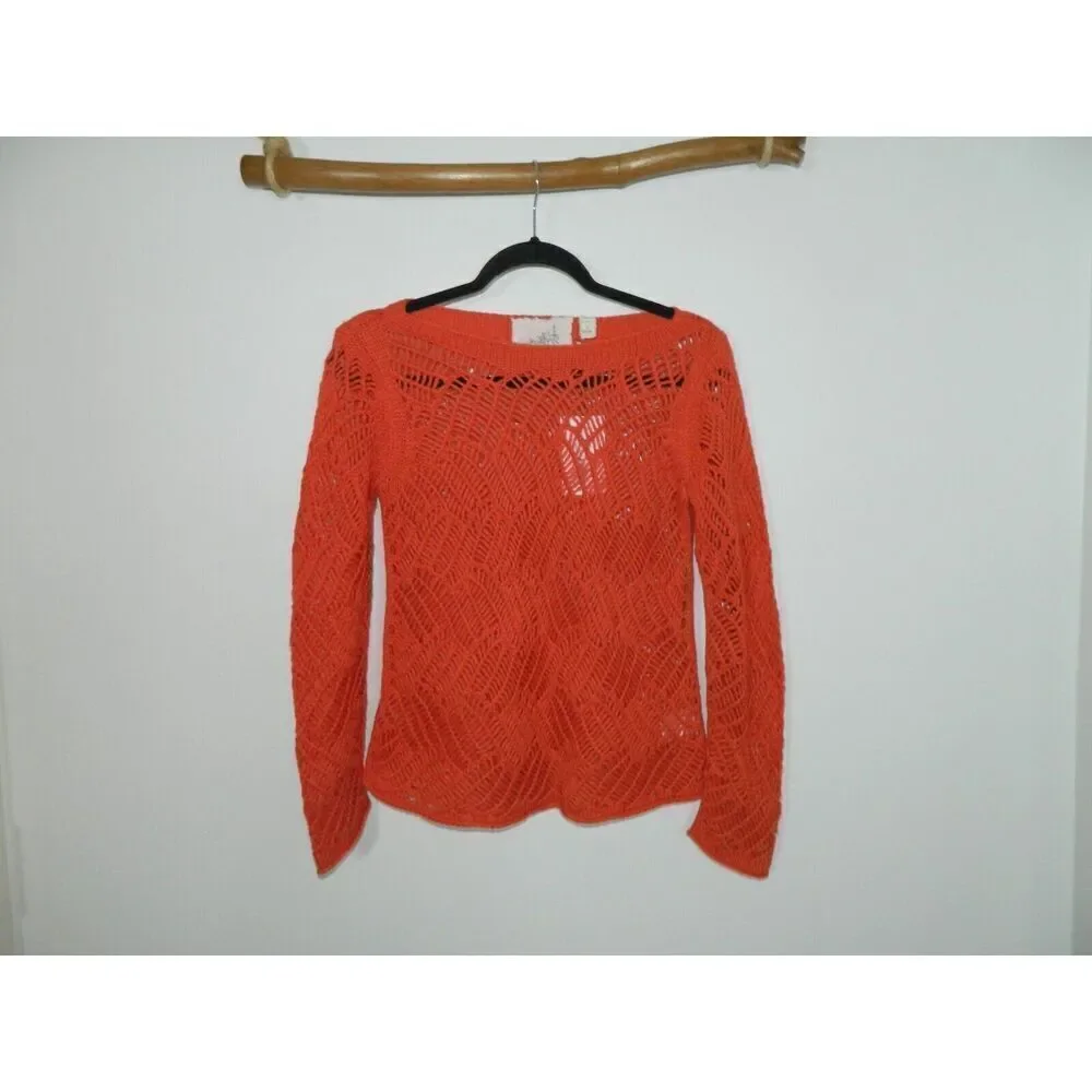Anthropologie Angel of the North Sweater Size Small‎ Orange Open Knit Crochet
